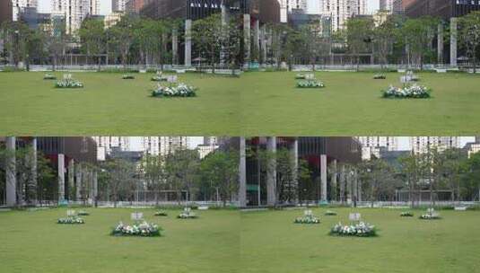 城市中草坪花卉景观高清在线视频素材下载