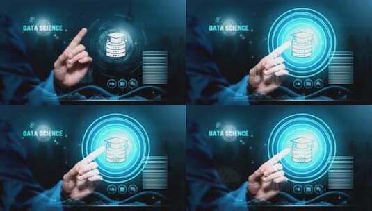 手指点击数据科学虚拟界面高清在线视频素材下载