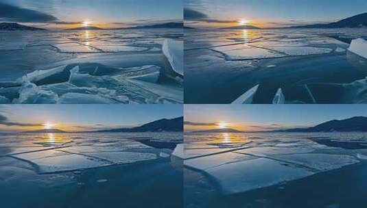 冰面夕阳自然风光高清在线视频素材下载