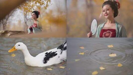 古装美女在湖边 唐装美女 古风高清在线视频素材下载