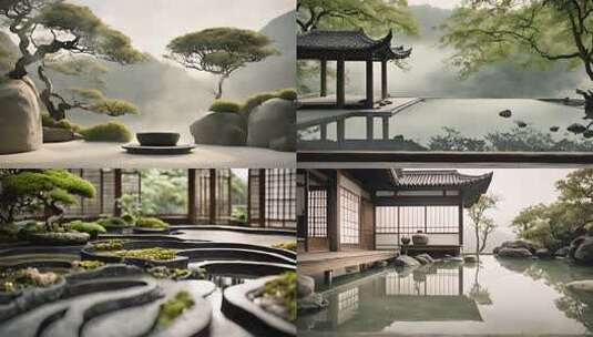 古风亭台山水景观高清在线视频素材下载