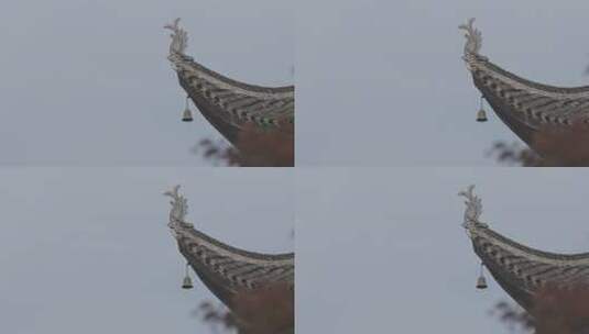 古建筑屋檐脊兽与风铃高清在线视频素材下载