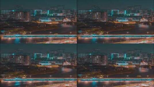 城市河流夜景高楼全景高清在线视频素材下载