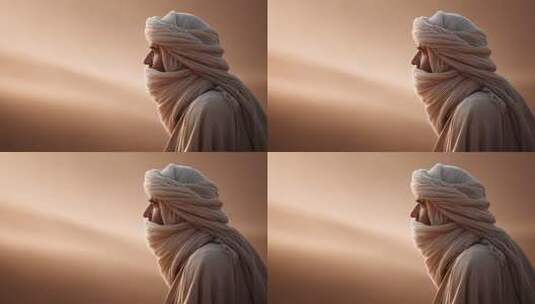 沙漠民族男子身着传统服饰眺望远方高清在线视频素材下载