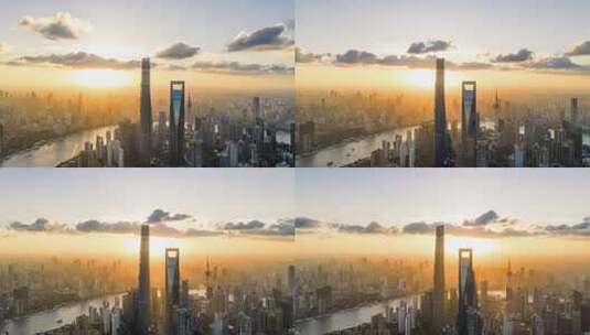 上海日落航拍延时 上海黄昏高清在线视频素材下载