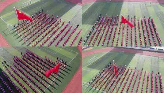 学校操场学生列队升旗仪式高清在线视频素材下载