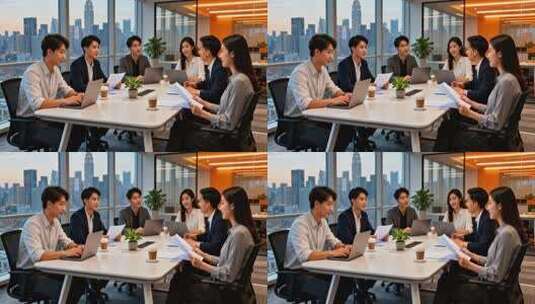 白领团队办公室开会场景高清在线视频素材下载