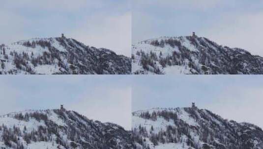 冬季喀纳斯河流晨雾雪山森林冰河观鱼台雪景高清在线视频素材下载