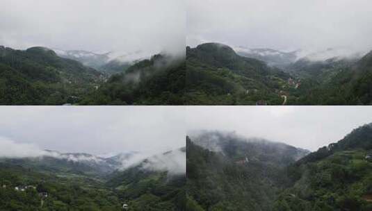 航拍云南大山中的村落雨后清晨穿云海高清在线视频素材下载