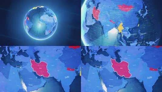 数字风格的世界地图国家缩放伊朗高清在线视频素材下载