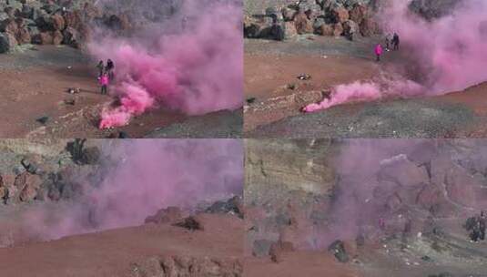 乌兰哈达火山烟雾航拍高清在线视频素材下载