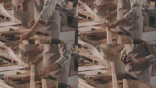 木匠用卷尺测量木棍高清在线视频素材下载