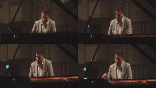 男钢琴家演奏高清在线视频素材下载