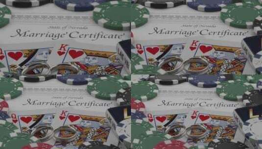 结婚证在扑克牌和筹码下面高清在线视频素材下载