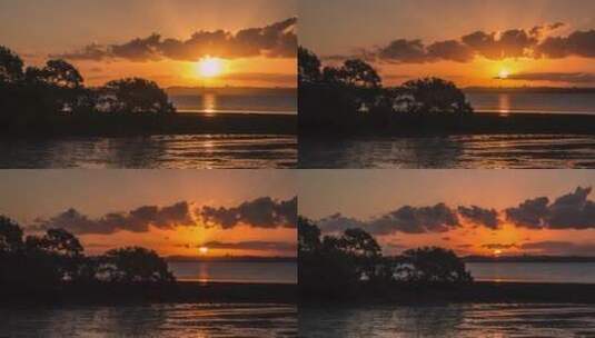 湖上的日落延时拍摄景观高清在线视频素材下载