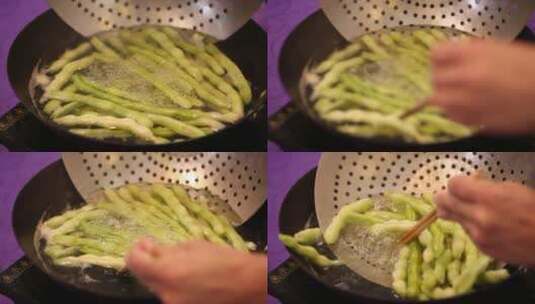 大厨洗扁豆切扁豆高清在线视频素材下载