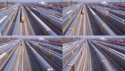 航拍铁路上的货物集装箱高清在线视频素材下载