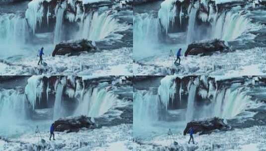 摄影师在户外拍摄冰川高清在线视频素材下载