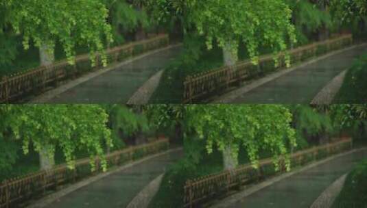 171 杭州 风景 古建筑 下雨天 树叶 小道高清在线视频素材下载