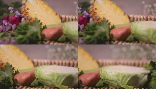 油菜圆白菜胡萝卜菠萝各种蔬菜维生素高清在线视频素材下载