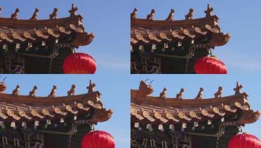 摇摆的红灯笼和中国古典建筑高清在线视频素材下载