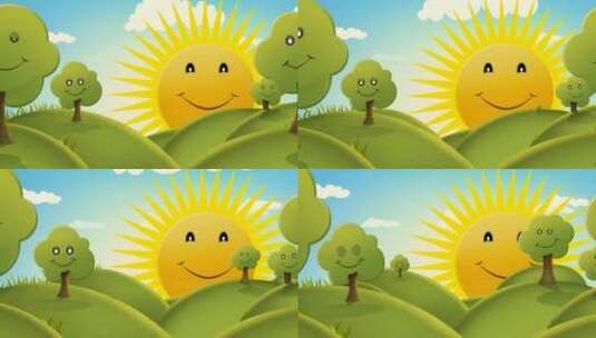 卡通太阳树木高清在线视频素材下载