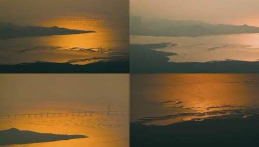夕阳海岸视频香港米埔自然保护区港珠澳大桥高清在线视频素材下载