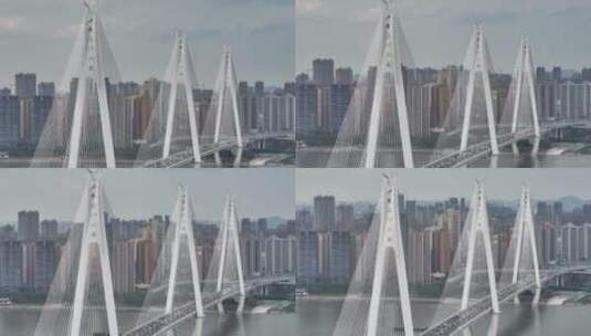 武汉二七长江大桥，长焦上升时下扣镜头高清在线视频素材下载