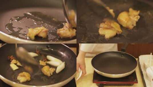 【镜头合集】平底锅炒制鸡油高清在线视频素材下载