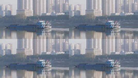 湘江中行驶的大型货轮高清在线视频素材下载