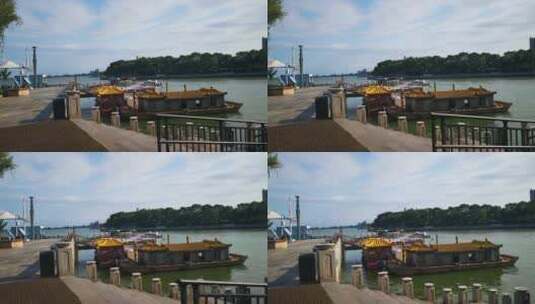旅游景区常德柳叶湖游船码头高清在线视频素材下载