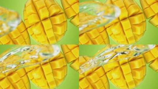水落在新鲜芒果上的超级慢动作高清在线视频素材下载