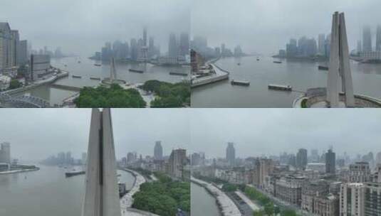 解封第一天上海外滩航拍高清在线视频素材下载