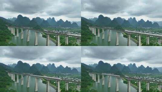广西桂林动车驶过高架桥高清在线视频素材下载