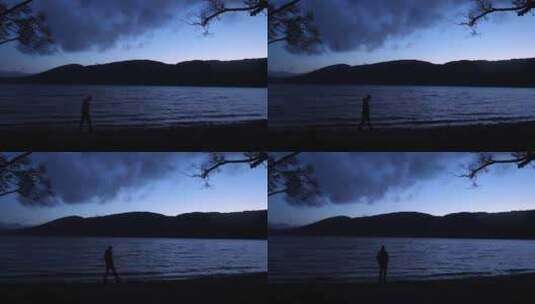 男子独自站在湖边情绪空镜高清在线视频素材下载