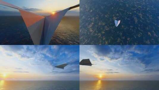 纸飞机飞翔多镜头合集高清在线视频素材下载