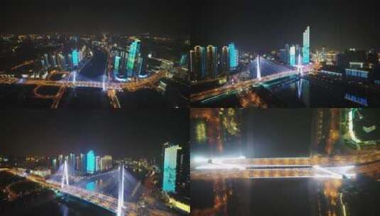 武汉月湖桥夜景航拍高清在线视频素材下载