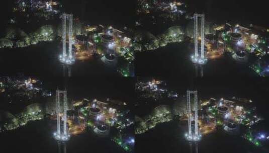 航拍上海欢乐谷游乐设施夜景高清在线视频素材下载