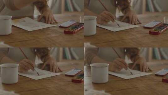 女孩用毛笔书写高清在线视频素材下载