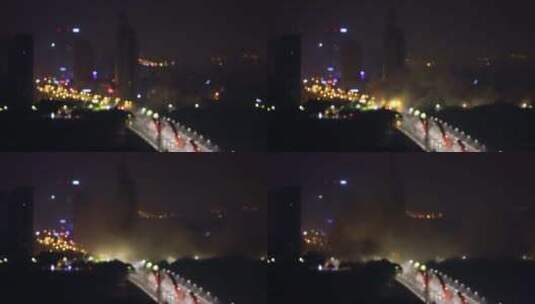 义乌城市老地标夜间垂直爆破拆除高清在线视频素材下载