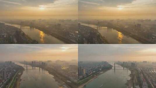 4K航拍益阳城区资江水沿岸4高清在线视频素材下载