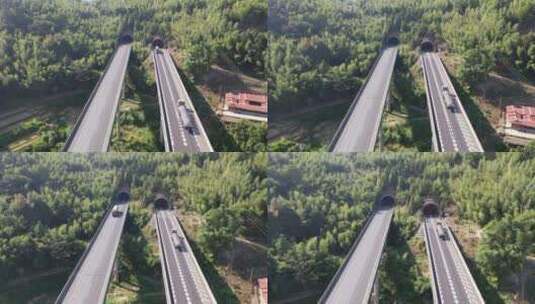 高速公路汽车进出隧道航拍高架桥货车高速路高清在线视频素材下载