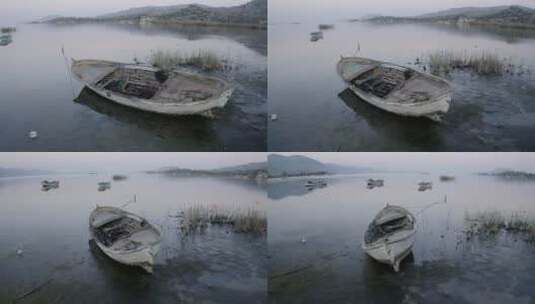 破旧的渔船在湖面高清在线视频素材下载
