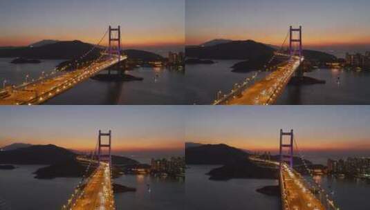 香港青马大桥车流夜景航拍高清在线视频素材下载