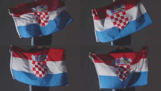 球迷挥舞克罗地亚国旗高清在线视频素材下载
