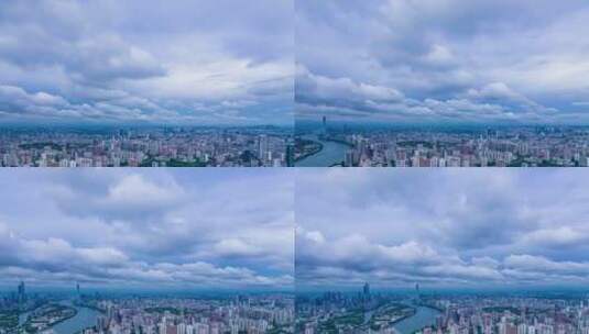 广州城市建筑群与天空白云航拍延时风光高清在线视频素材下载