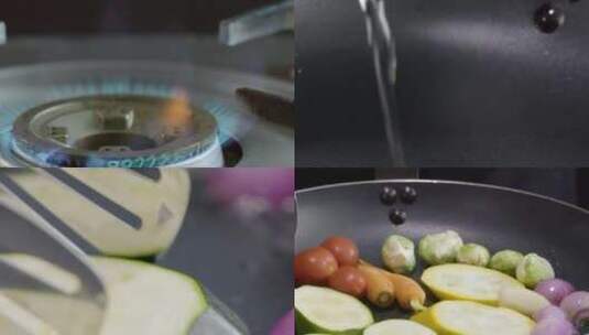 热油煎熟蔬菜高清在线视频素材下载