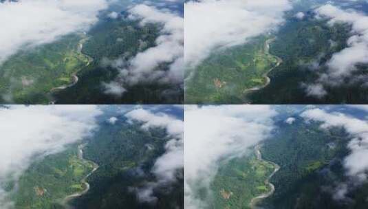 云海下的峡谷中的江河高清在线视频素材下载