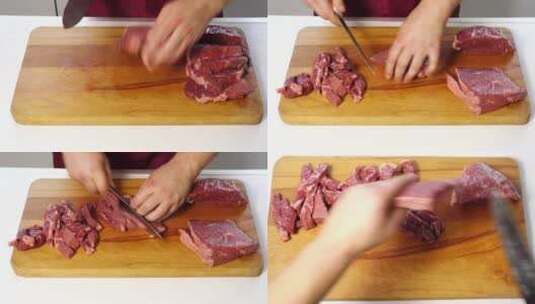 厨师在案板上处理生肉高清在线视频素材下载