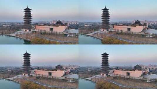 江苏扬州中国大运河博物馆日落航拍4K素材高清在线视频素材下载